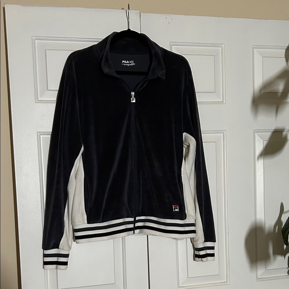Fila Women's Black and Cream Varsity Jacket